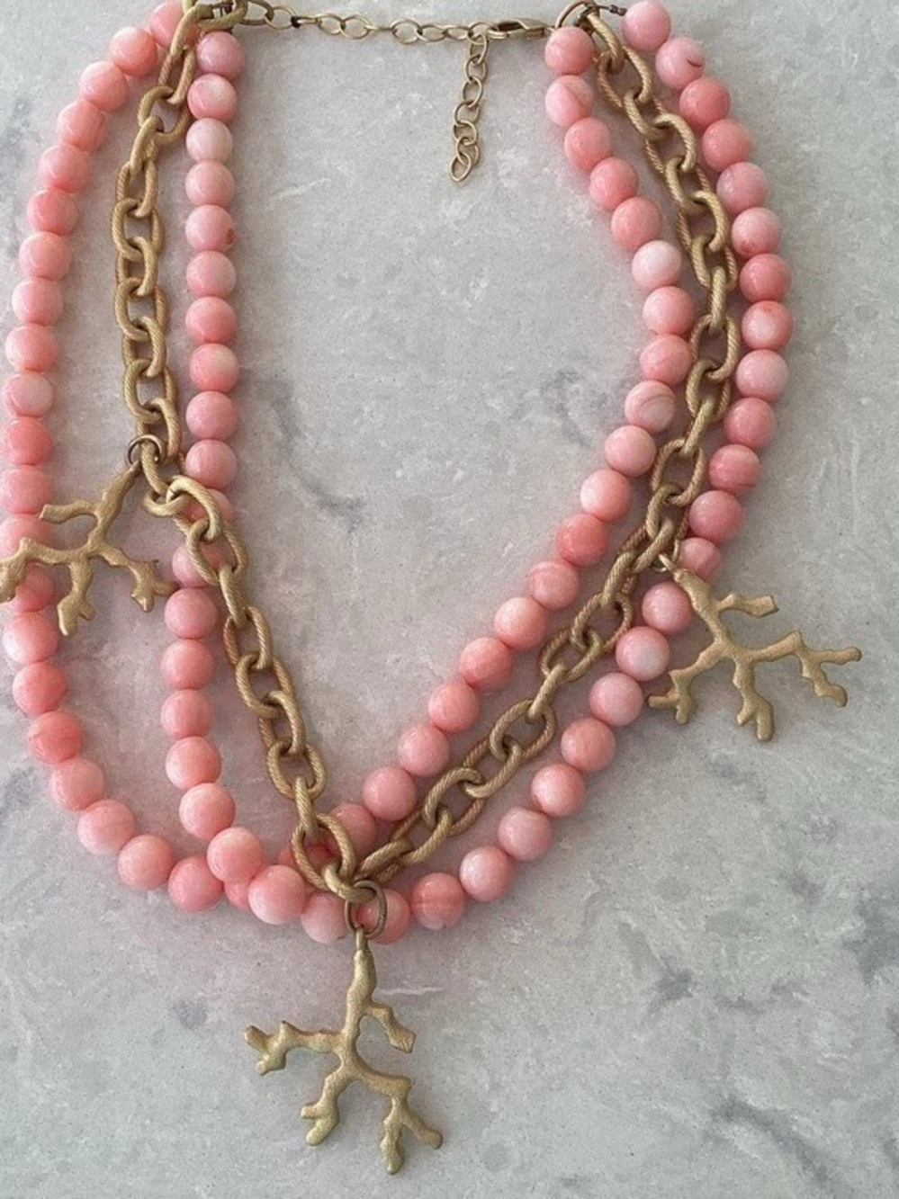 Susan Shaw 3 Strand Coral Pendant Necklace Like New